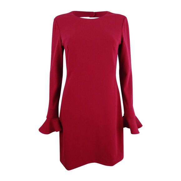 Calvin Klein Bell Long SleeveOpen Back Shift Dress Size 4 Burgundy - Picture 7 of 7